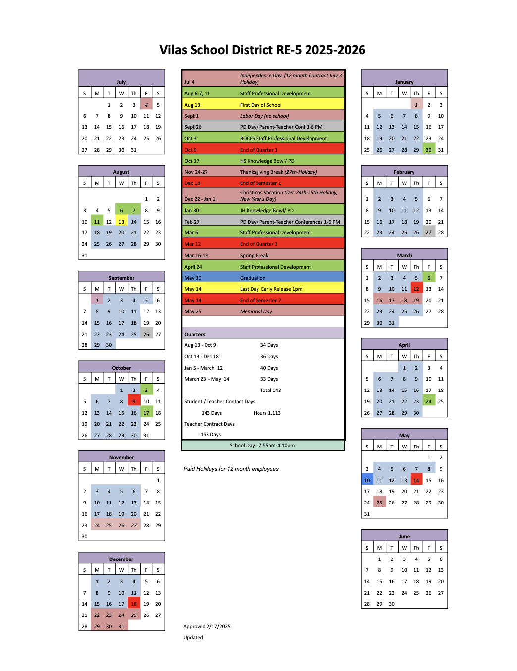 Approved District Calendar 2025-2026