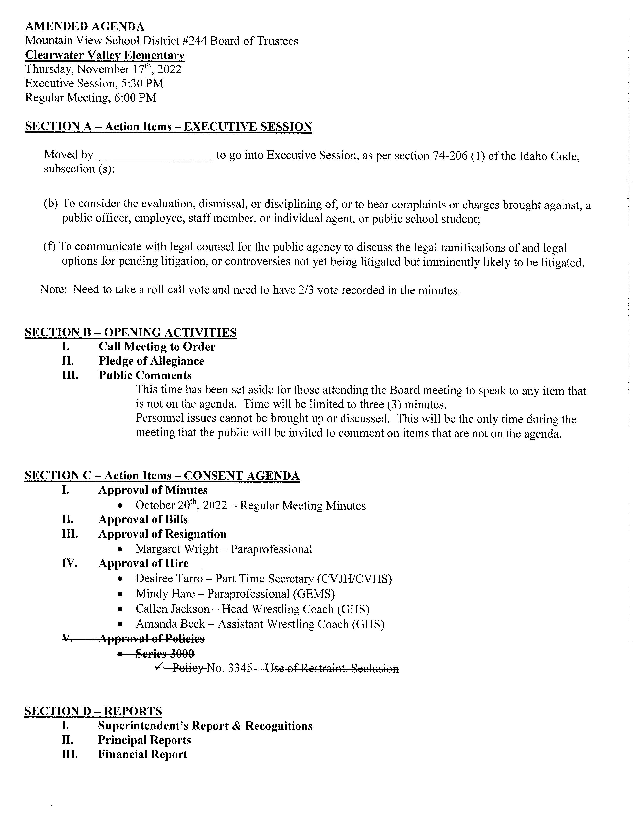Board Meeting Minutes 11-17-2022
