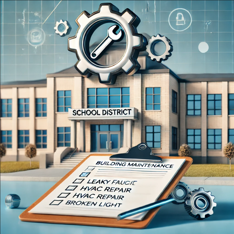 Picture of a building and a wrench