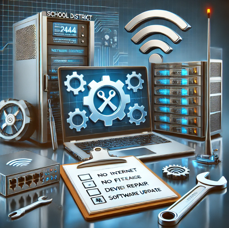 laptop and server rack with clip board