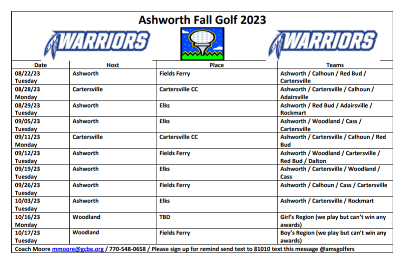 golf fall schedule 2022