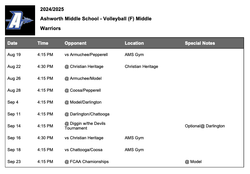 volleyball schedule