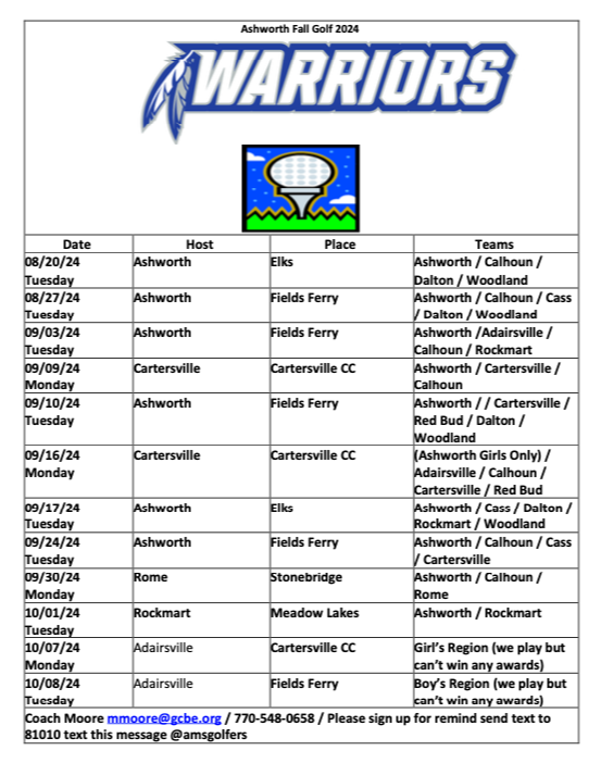 golf fall schedule 2022