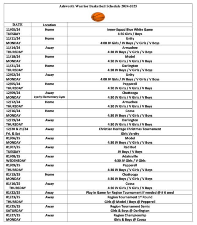 Basketball Schedule