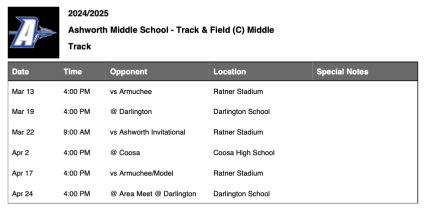 updated track schedule