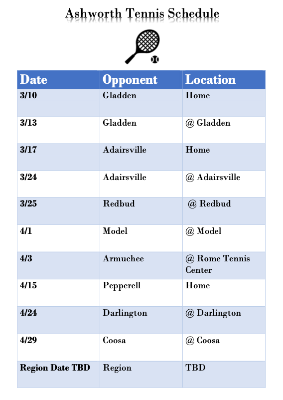 2025 Tennis Schedule