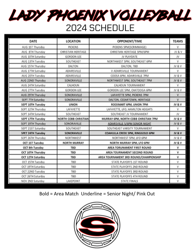 2024 SHS Volleyball Schedule