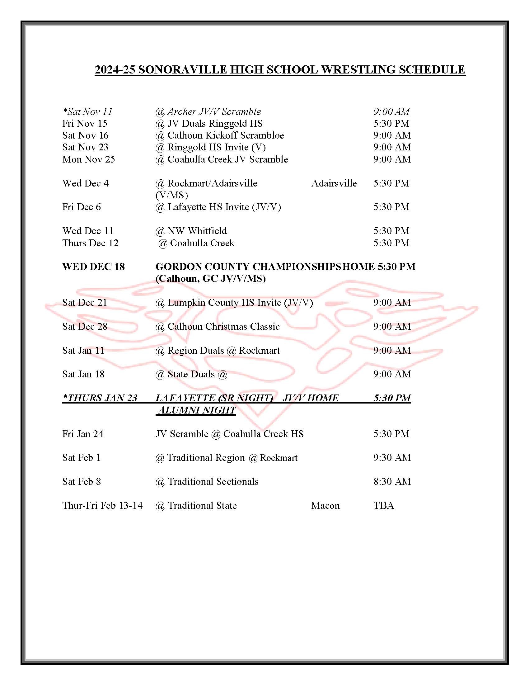 24-25 Wrestling Schedule