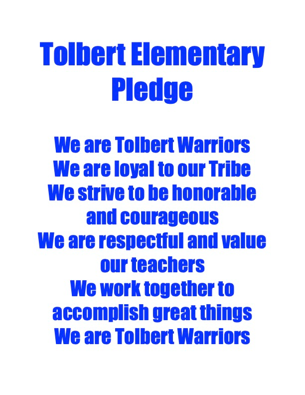 Tolbert Pledge in blue writing 