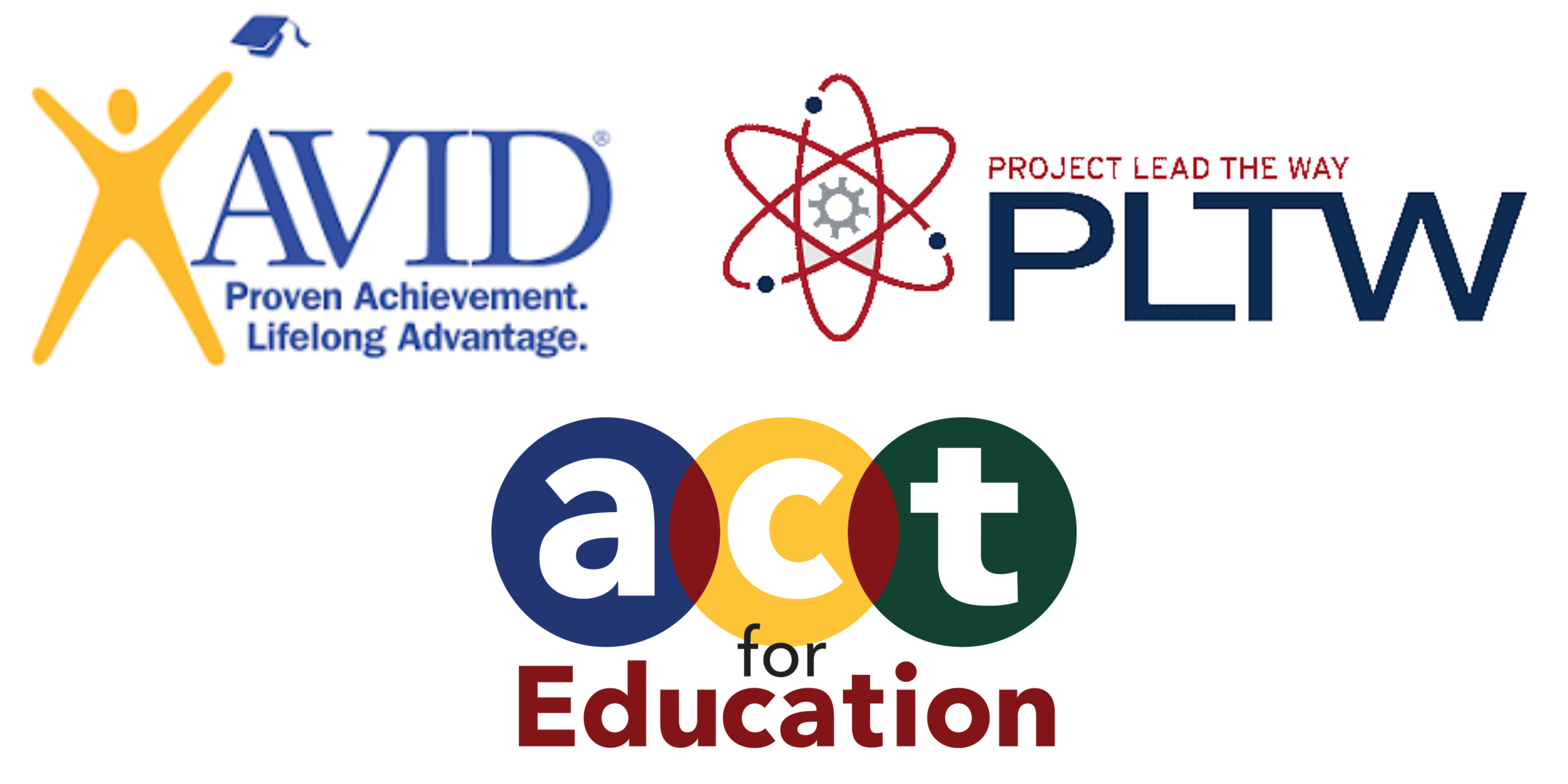 AVID, Project Lead the Way and Act for Education logos