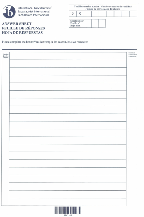 Sample Blank Answer Sheet