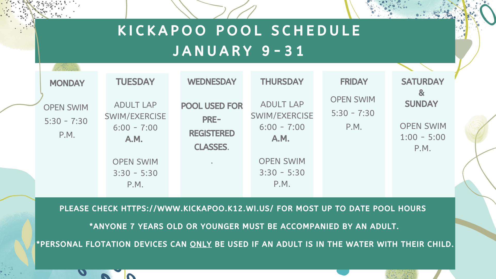 January Pool Schedule