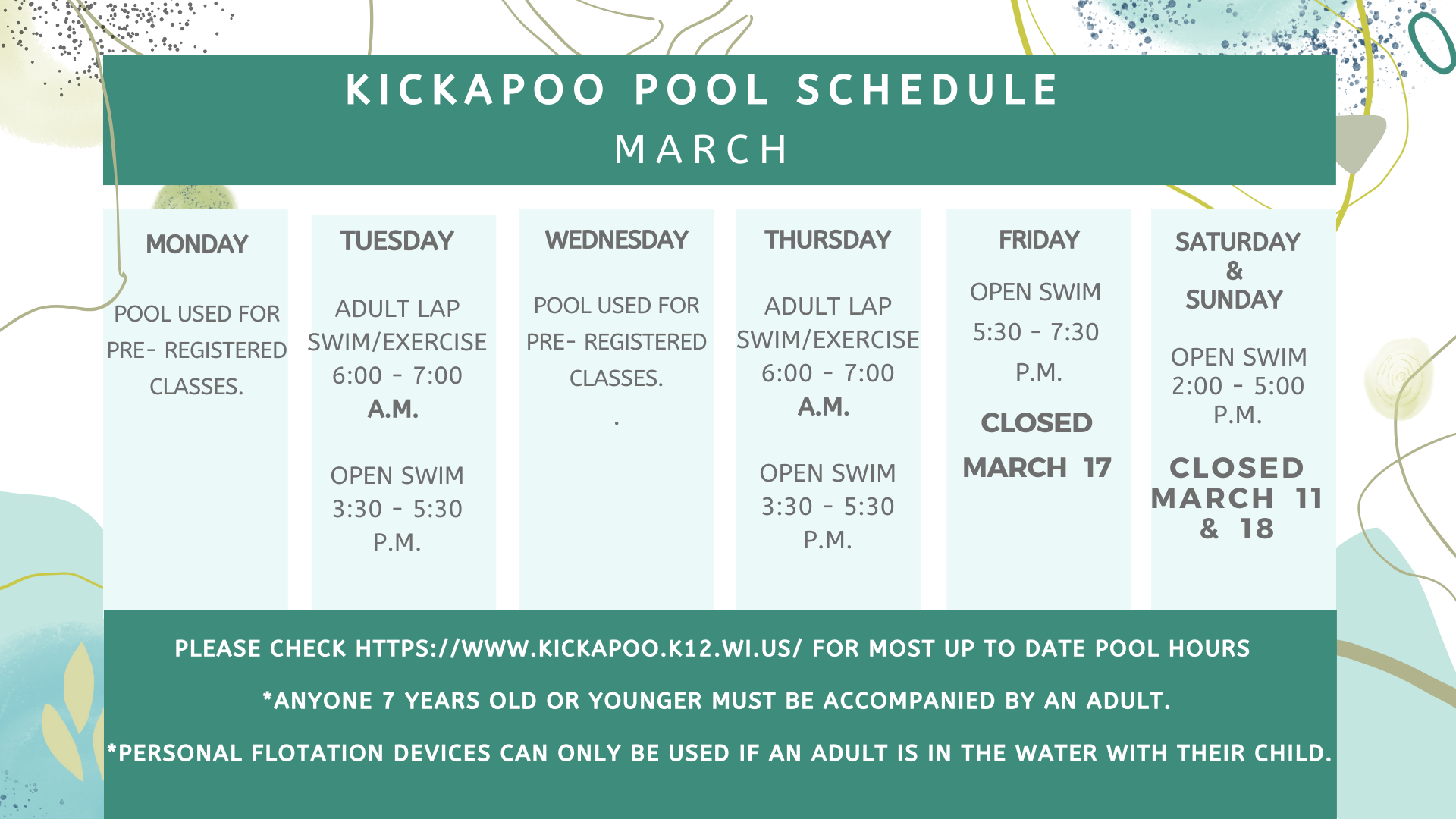 March 2023 Pool Schedule