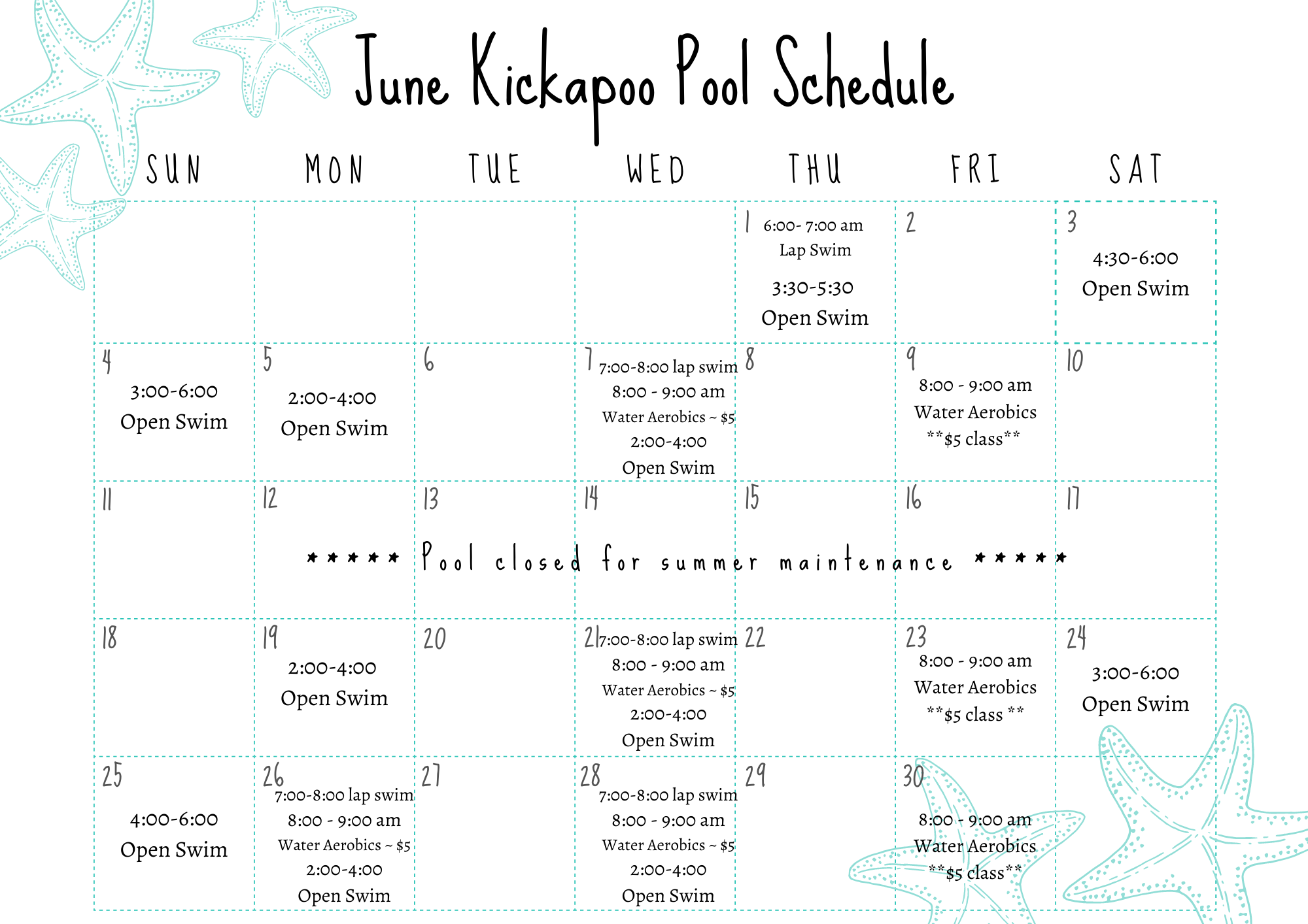 June Pool Schedule