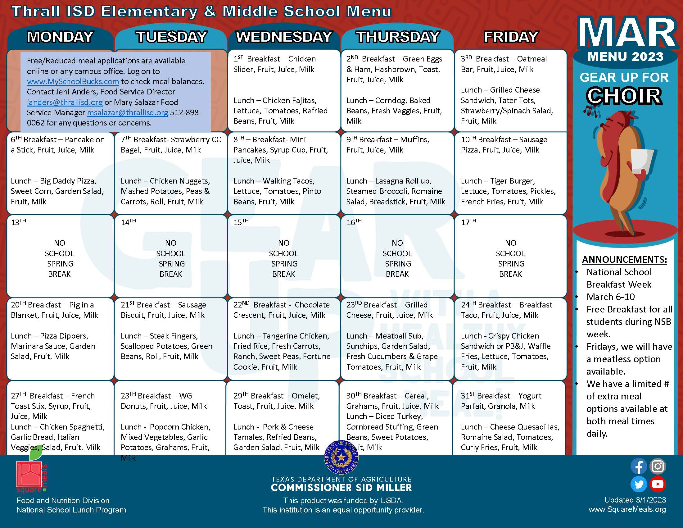 March Menu  ES-MS