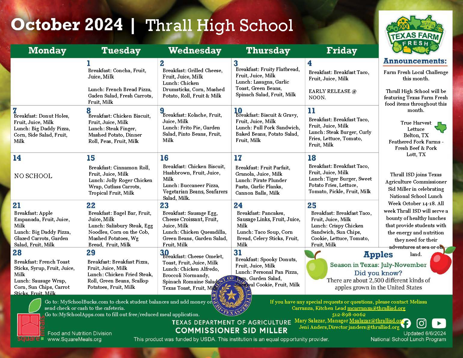 October Menu High School