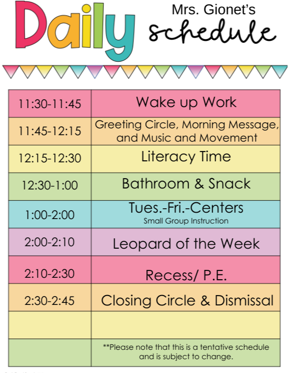 Schedule for Gionet's class