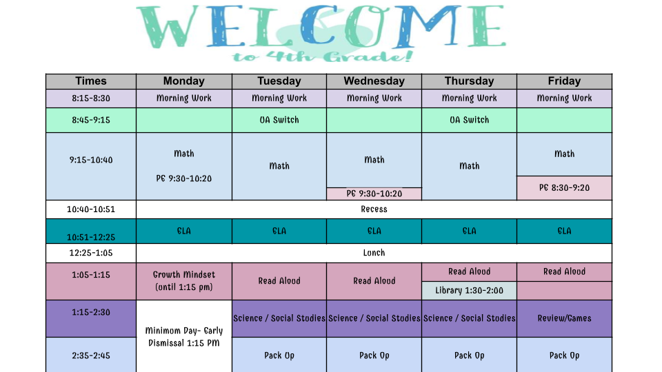 Room 21 Schedule