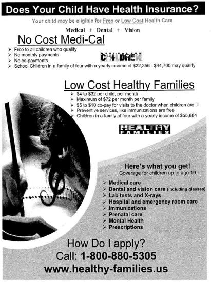 Healthy Families Health Insurance English flyer