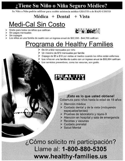 Healthy Families Health Insurance Spanish flyer