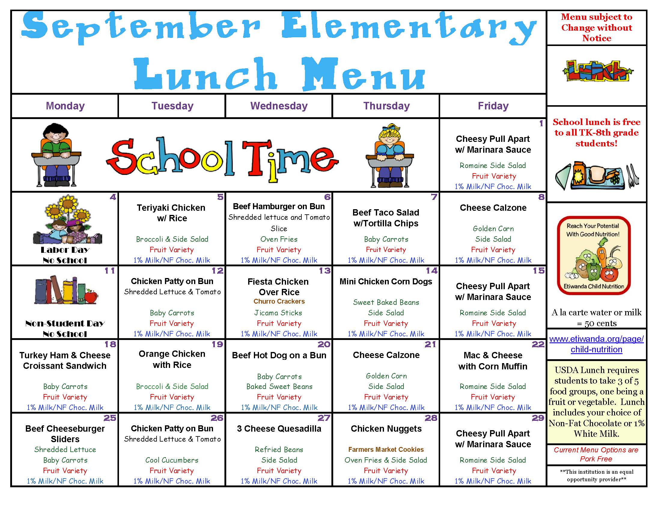 September Lunch Calendar