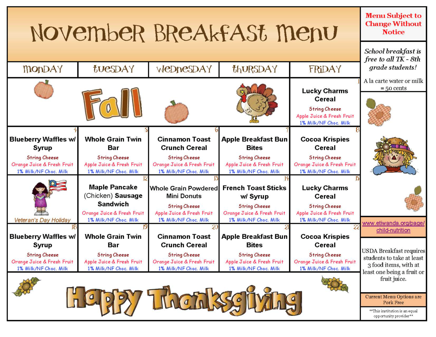 November Breakfast Menu