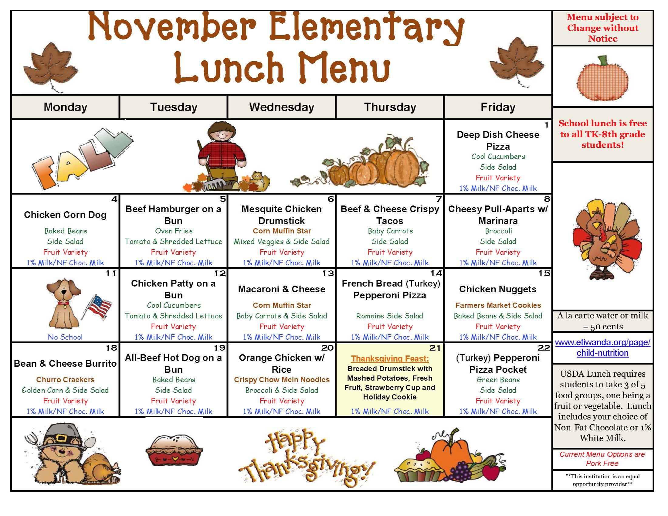 November Lunch Calendar