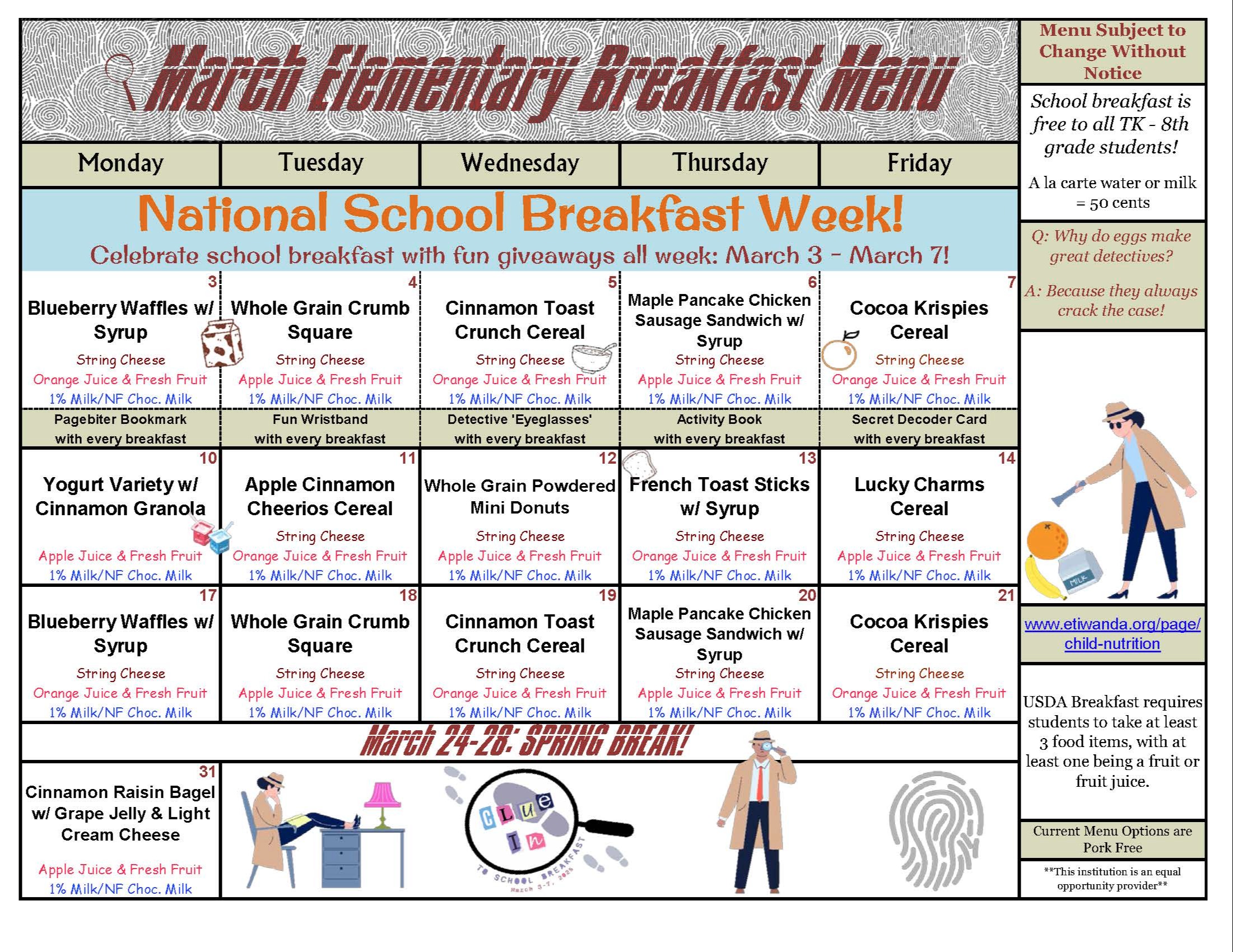 March Breakfast Menu