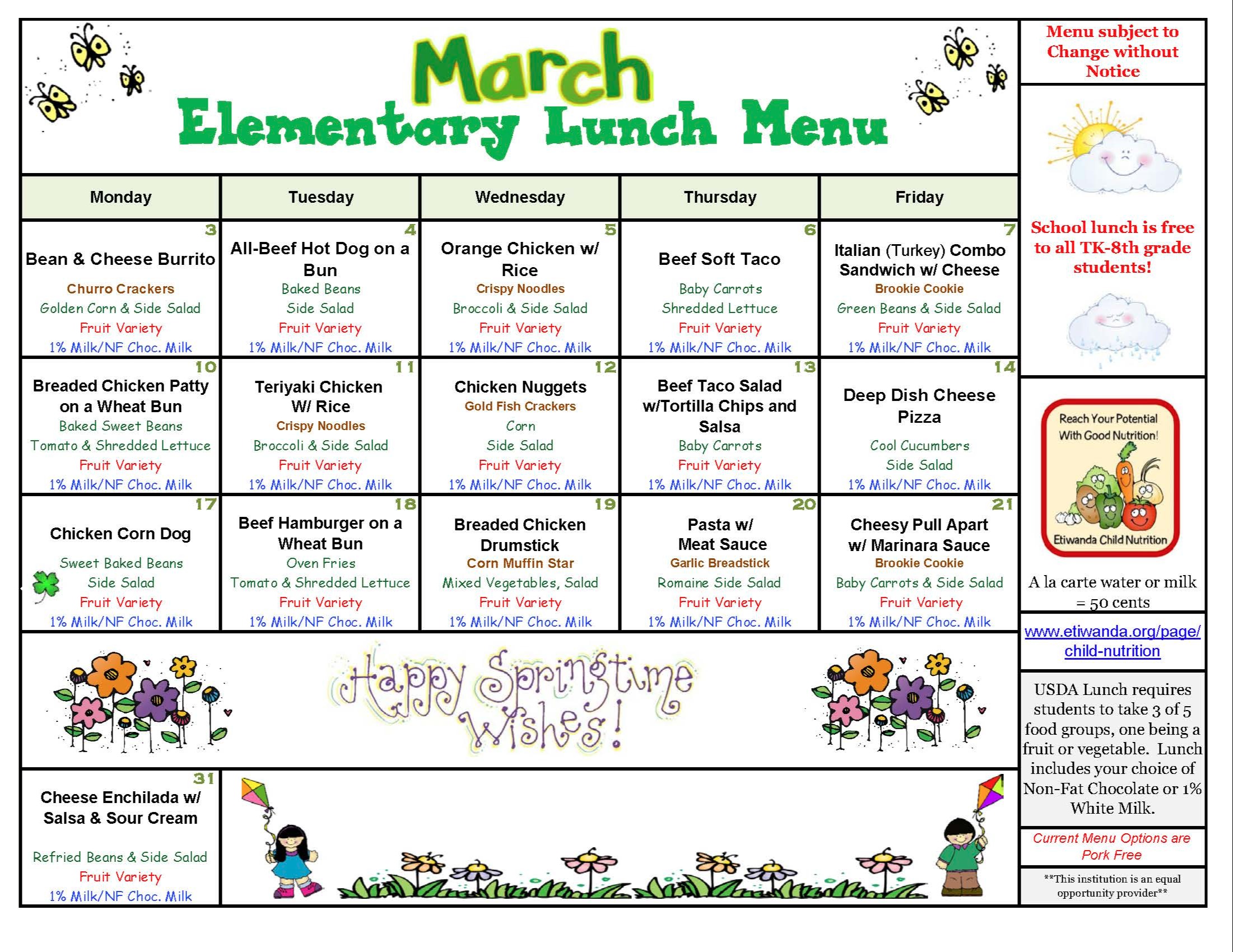 February  Lunch Calendar