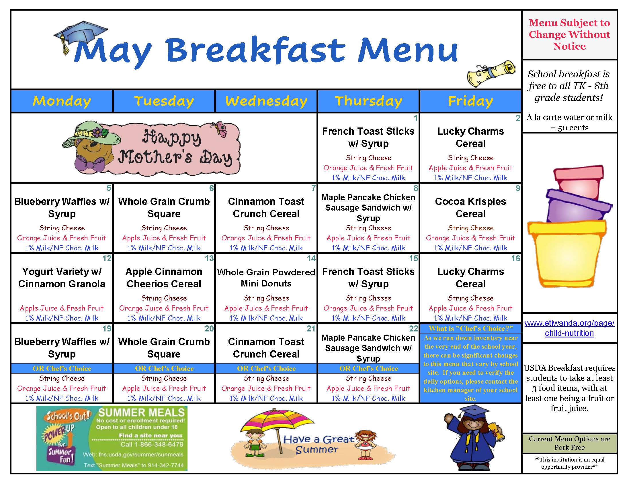 May Breakfast Menu