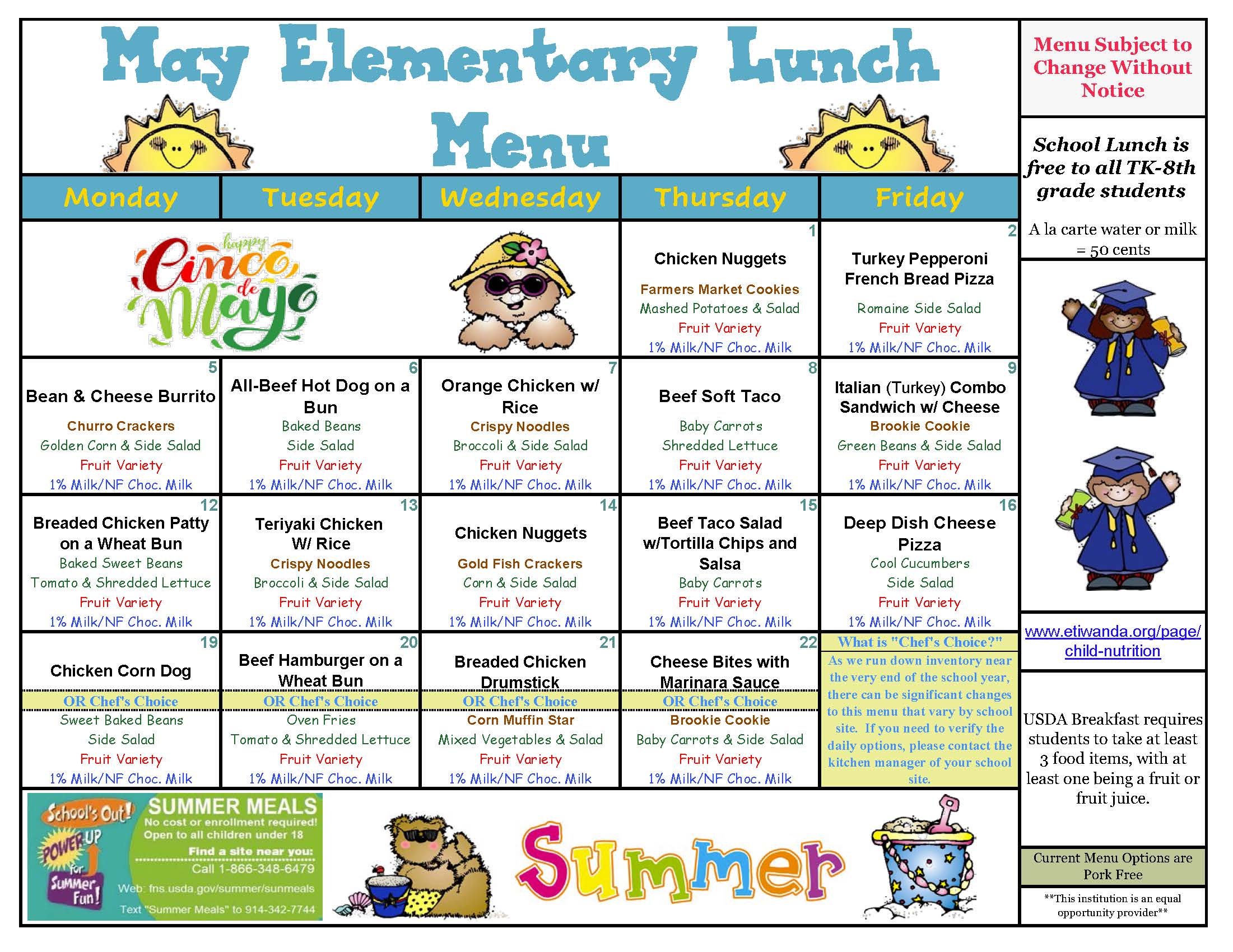 May Lunch Menu