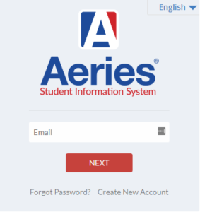 Aeries Parent Portal login screen