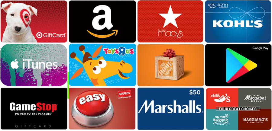 Various store gift cards