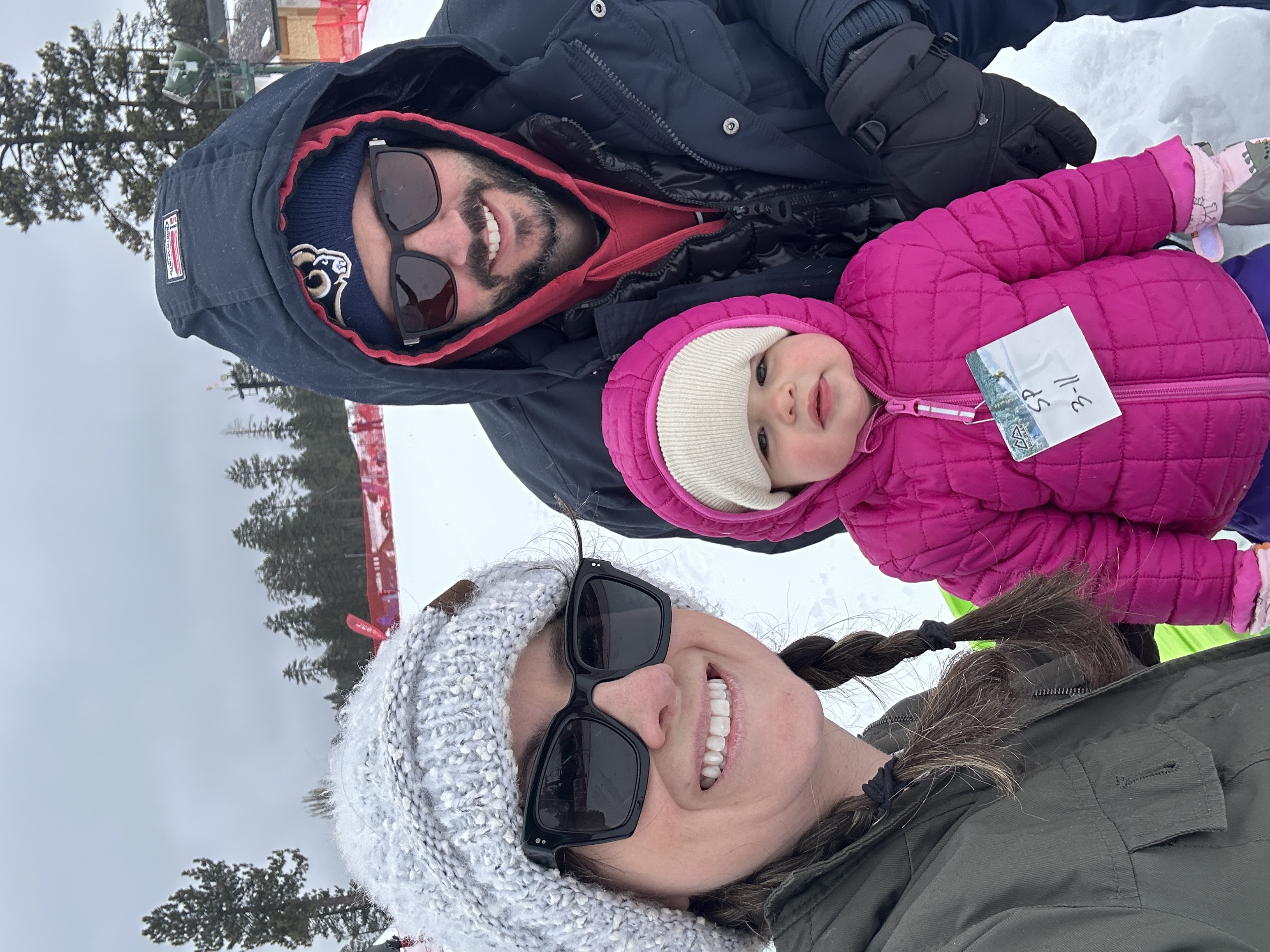 mrs. horvath with her family in the snow