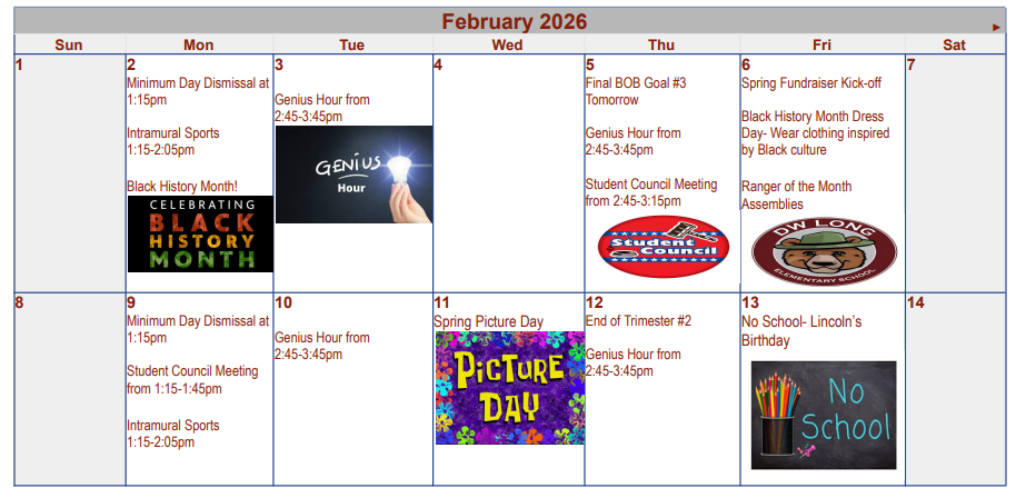February  Calendar part 1