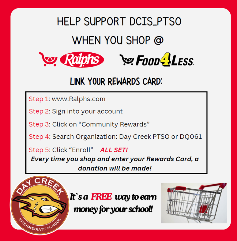 Help Support DCIS PTSO with you shop @ Ralphs or Food 4 Less