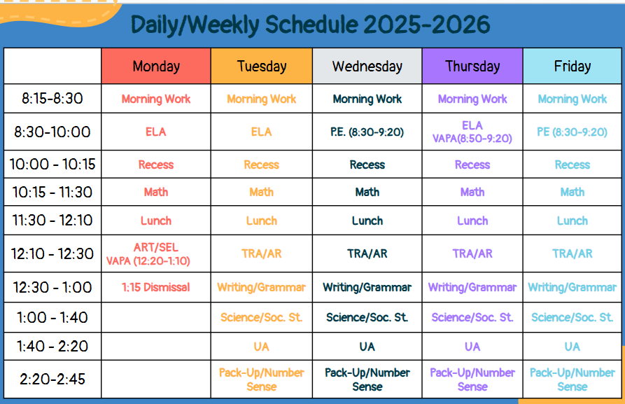 WEEKLY SCHEDULE