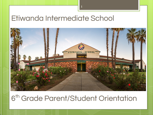 6th Grade Parent/Student Orientation slideshow