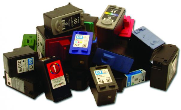 A pile of ink cartridges