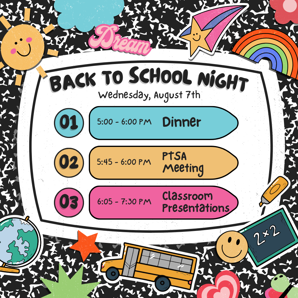 Back to School Night, August 7th from 5-7:30