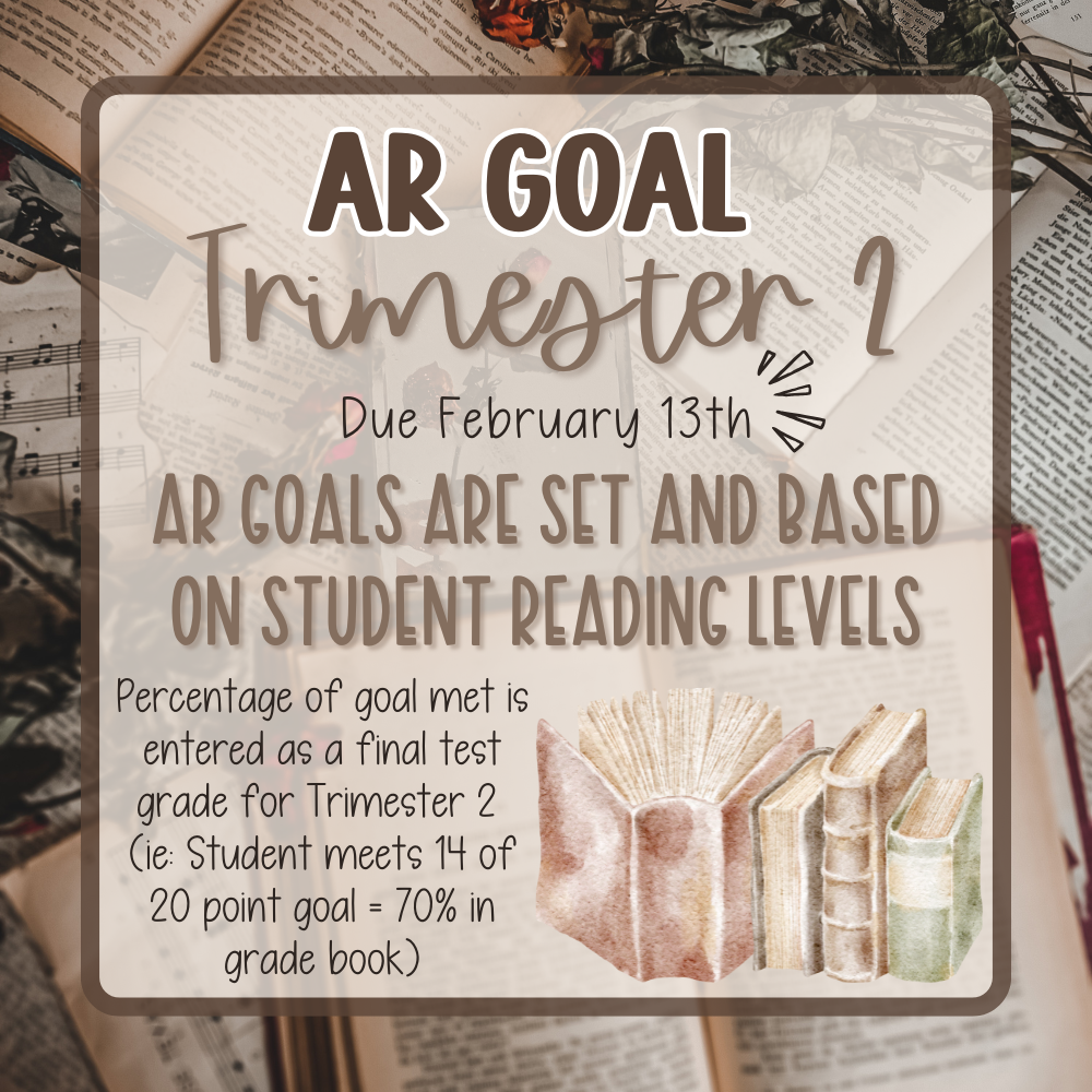 AR Goal for Trimester 2 due on February 13