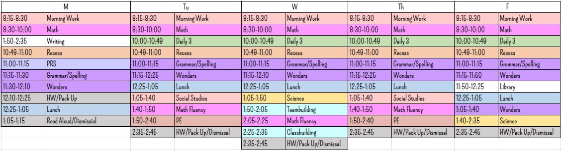 Classroom Daily Schedule