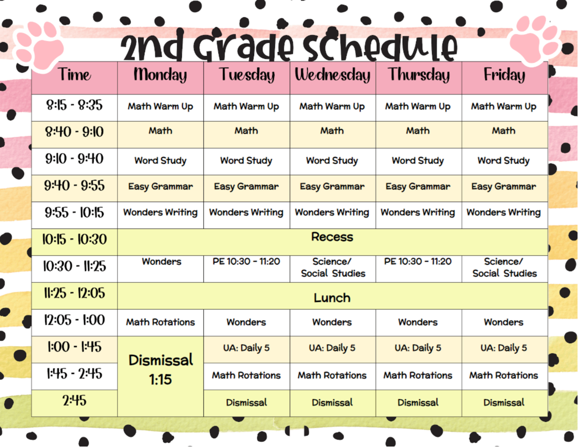 Second Grade Schedule