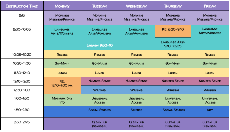 schedule for 2nd grade