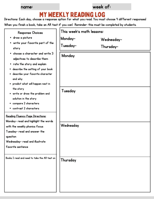 2nd Gr Reading Log