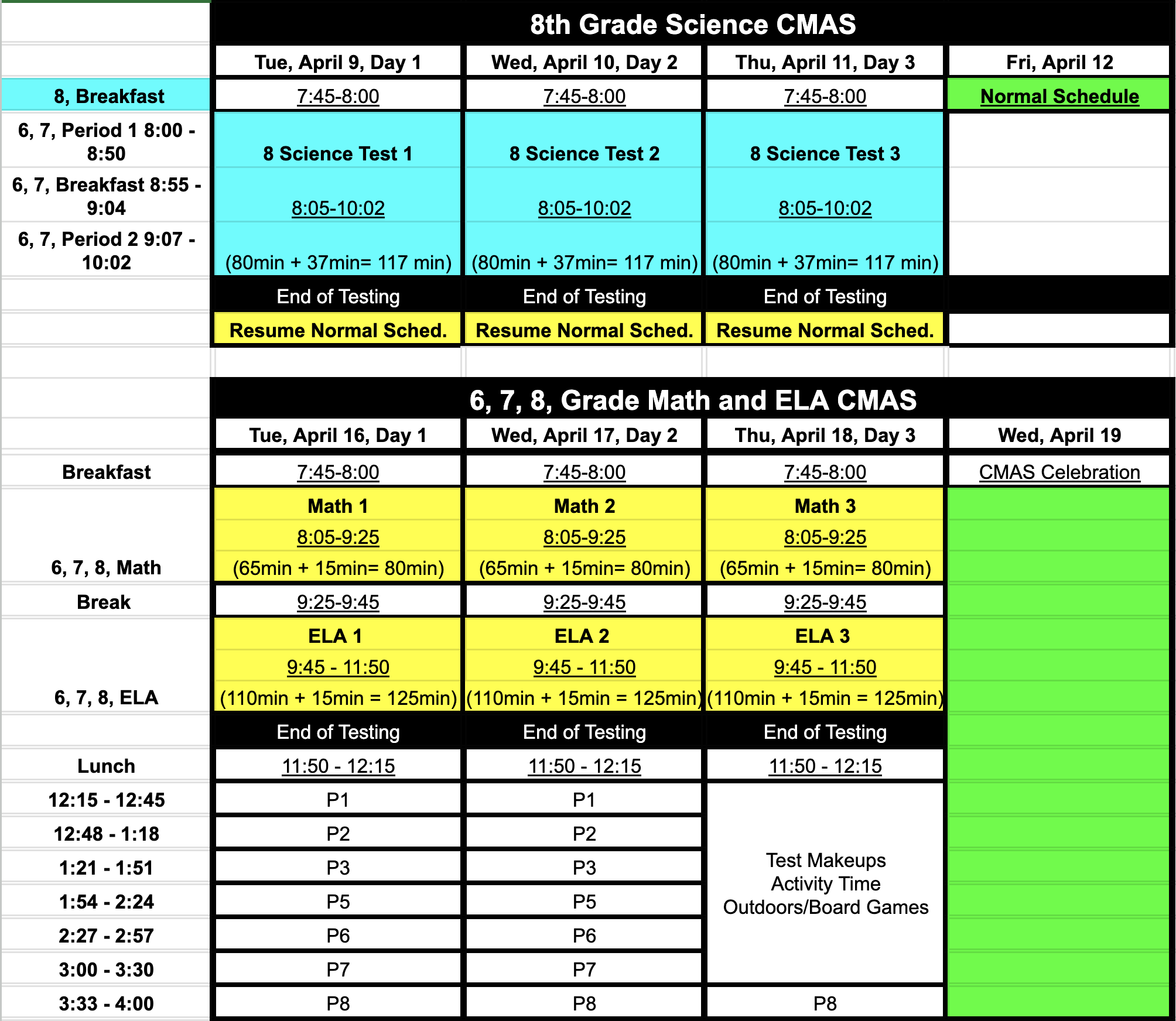 24 CMAS Schedule