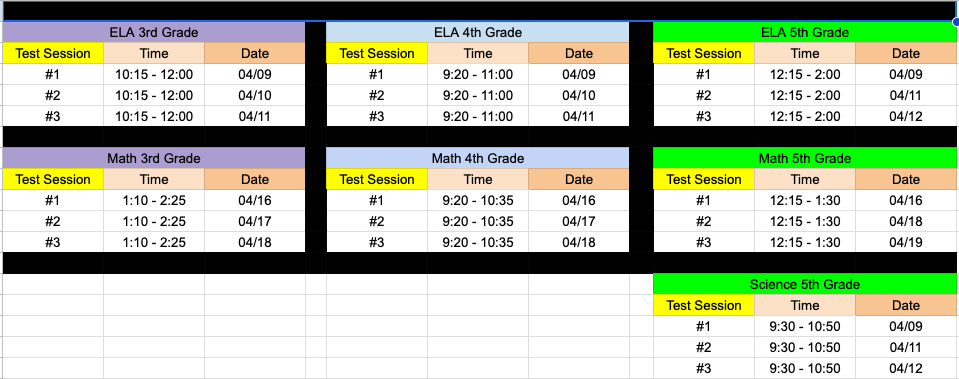 24 Elementary CMAS Schedule