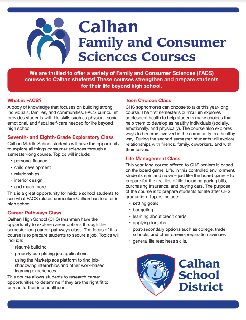 Calhan Family and Consumer Sciences Courses Calhan School District