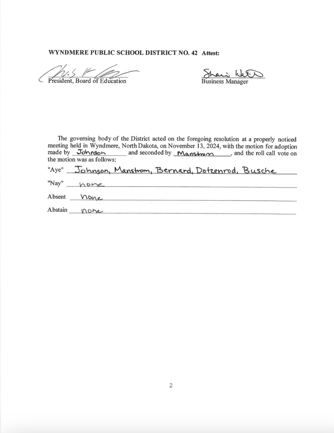 Initial Bond Resolution