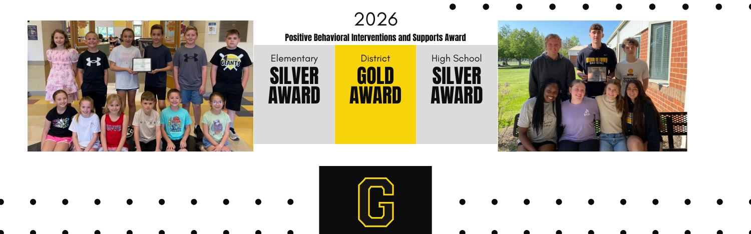Image of students holding Silver PBIS awards from last night's Exceptional Achievement Awards ceremony. The Elementary and High School buildings both earned silver, while the District received the gold award.